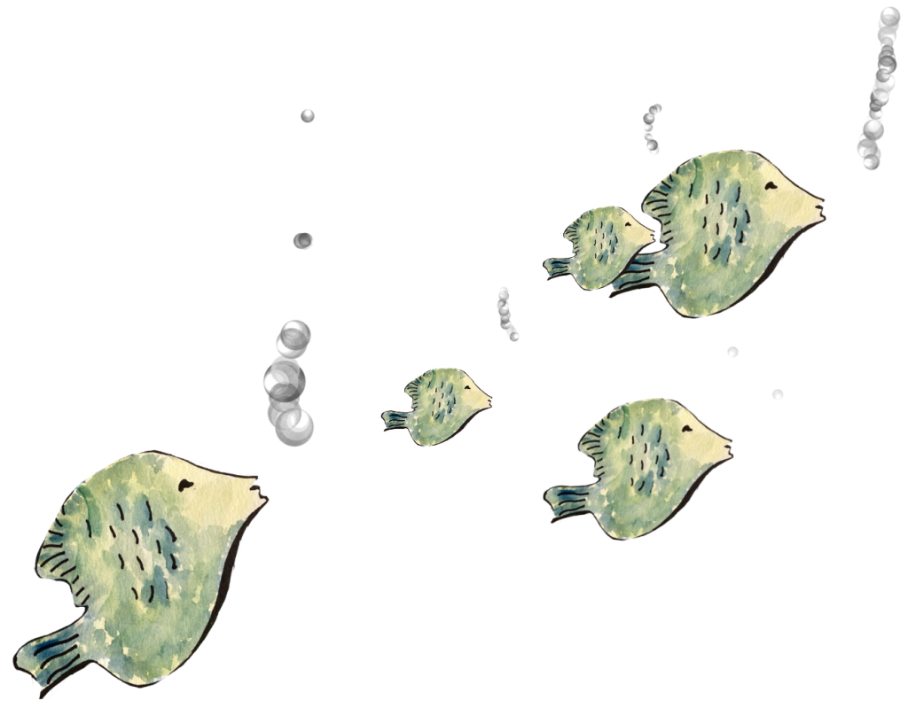 Swimming fish with air bubbles